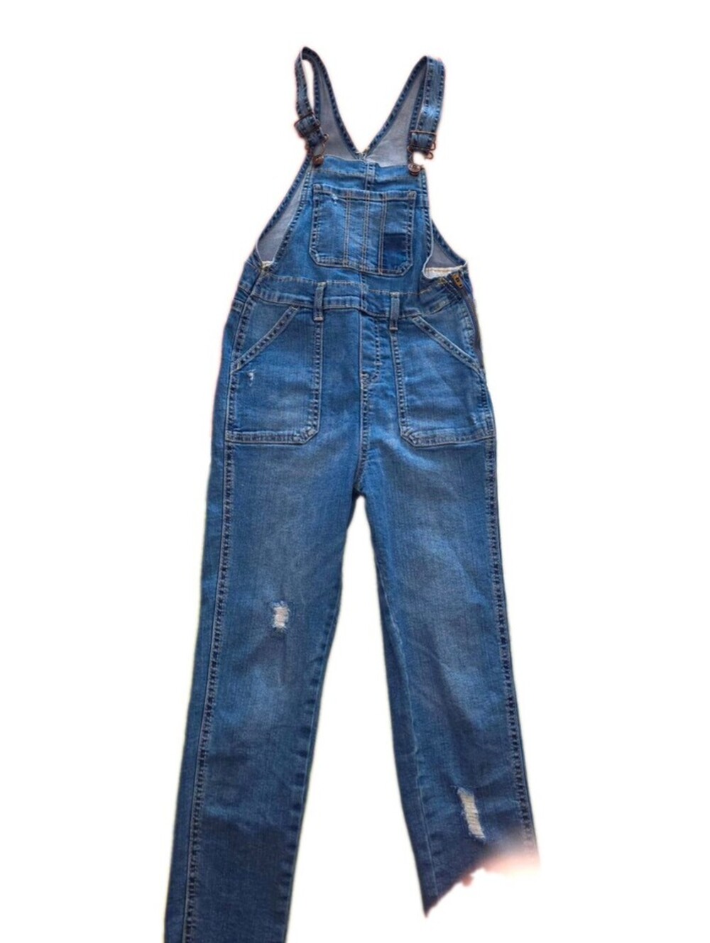 OshKosh B'gosh Girls Blue Denim Overall One-Piece Pockets Size 8 Buckle